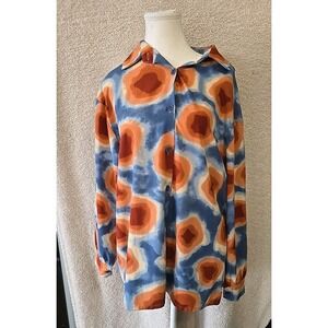 Nasty‎ Gal Smudge Print Oversized Shirt Retro Boho Women's Size 4  Orange Blue